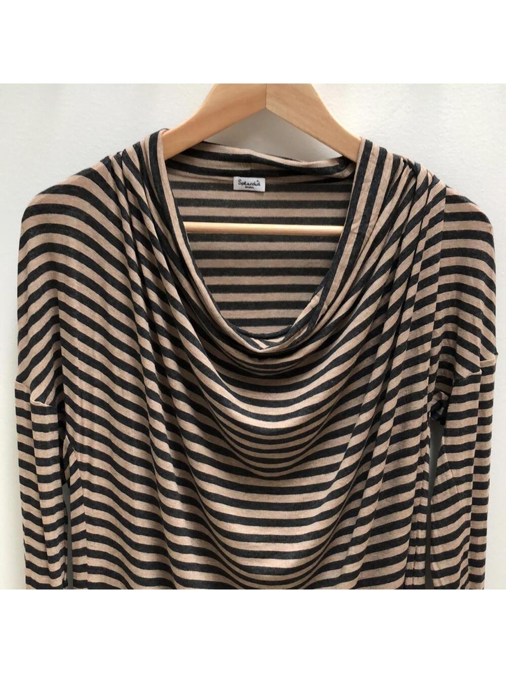Splendid beige and black striped drape-necked top - S